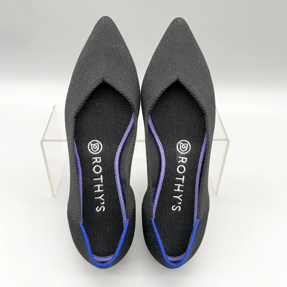 Rothys The Point Black Knit Pointed Toe Ballet Flats Shoe Womens 7.5 Office Chic